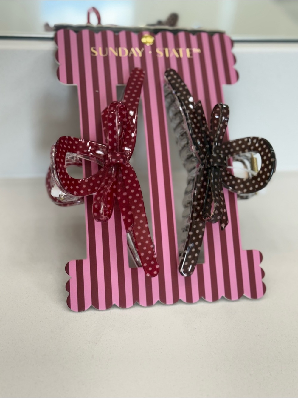 Sunday State Polka Dot Bow Hair Clips - Red & Brown NWT